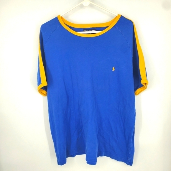 Vintage Ralph Lauren Polo Shirt Blue & Yellow Crew Neck With Pony Men's XXL - Picture 1 of 7
